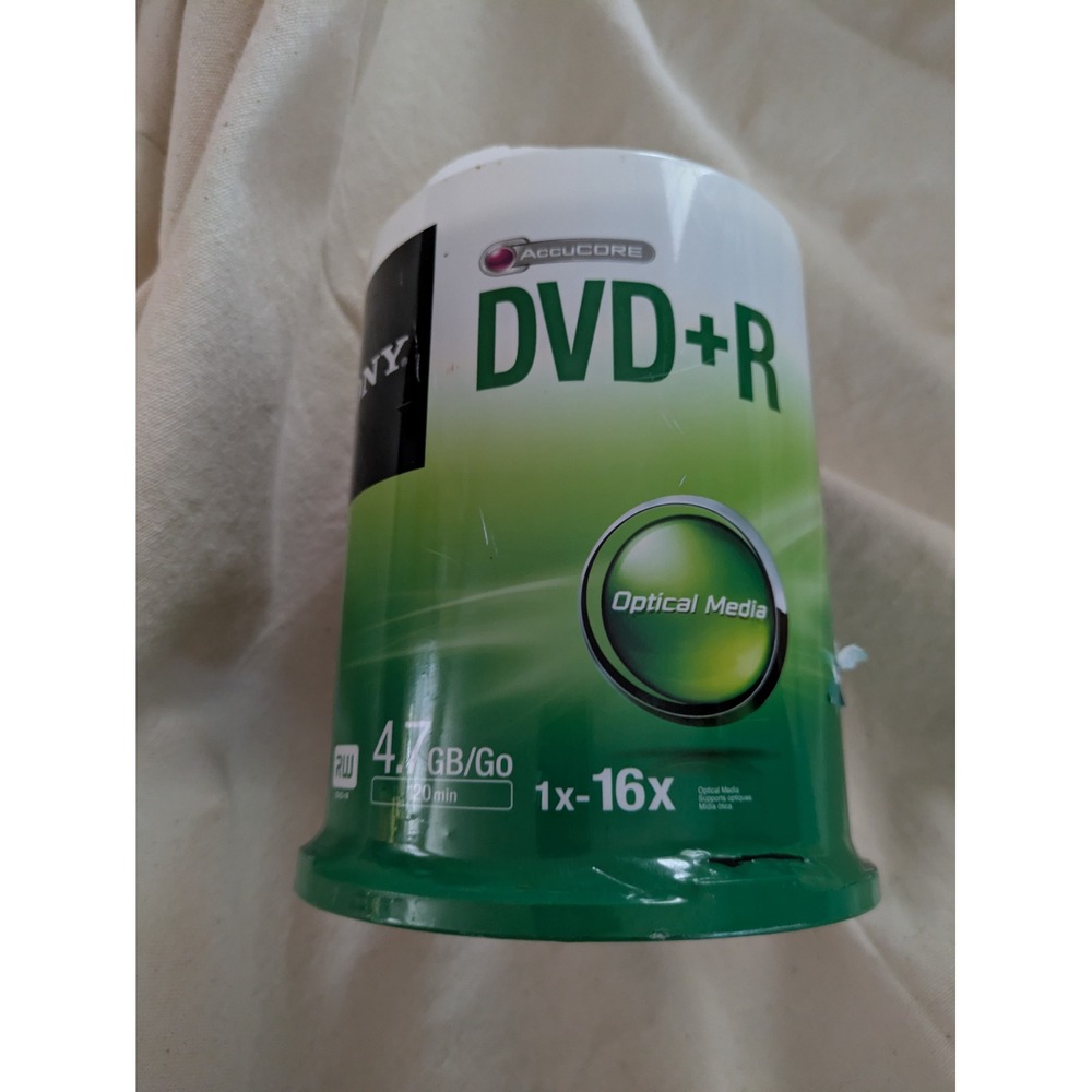 Sony AccuCORE DVD+R 4.7GB 120min 16x Blank 100 Pack Spindle 100DPR47SP NEW